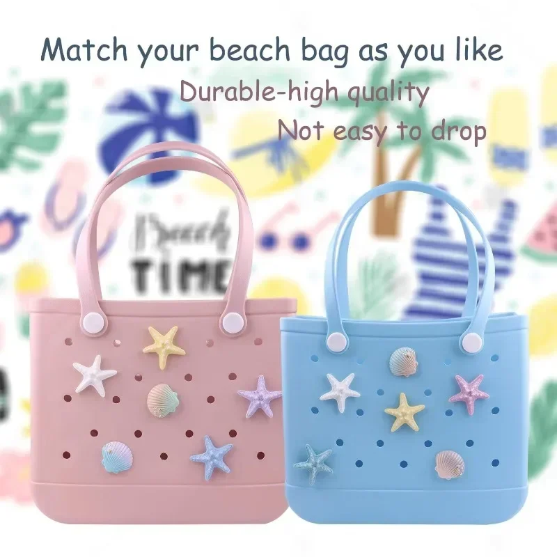 DIY Vogue Bag Charms Starfish Seashells Pins Decorative Shell Buckles Shopping Basket EVA Rubber Beach Bogg Bags Accessories