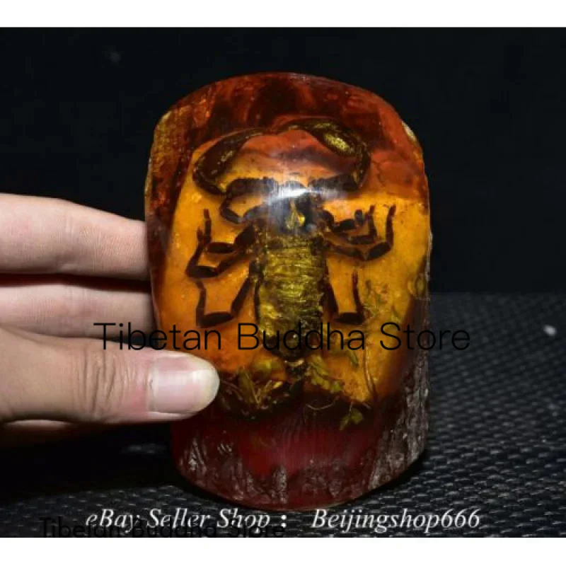 

3.6" Old Chinese Amber Inlay Scorpion Animal Specimen Statue Sculpture