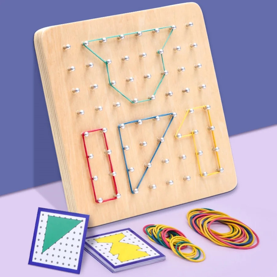 Outil d'enseignement créatif Montessori, petite planche à ongles, Puzzle, exercice de réflexion, forme géométrique, Cognition de la forme de couleur