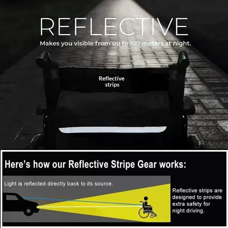 Outdoor Wheelchair Rear Bag Reflective Tape Waterproof Storage Bag Water Bottle Storage Bag Accessories Suitable For Wheelchairs