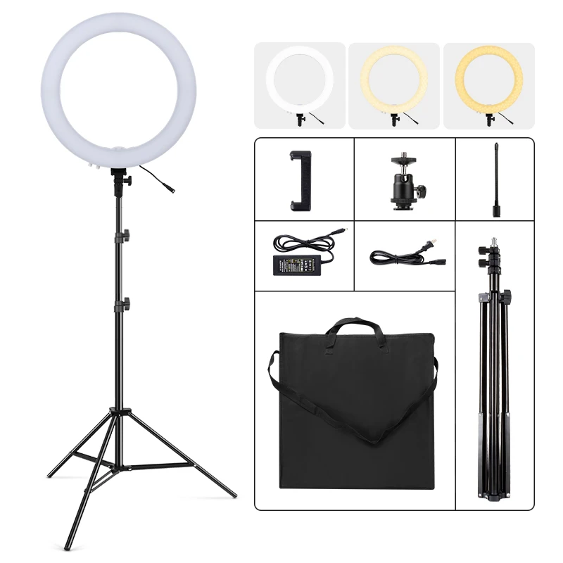 49cm/19 Inch Led Ring Light 60w, 3200-5500k Adjustable Photography Ring Lights Kit With 2m Light Stand For Studio Video Shooting