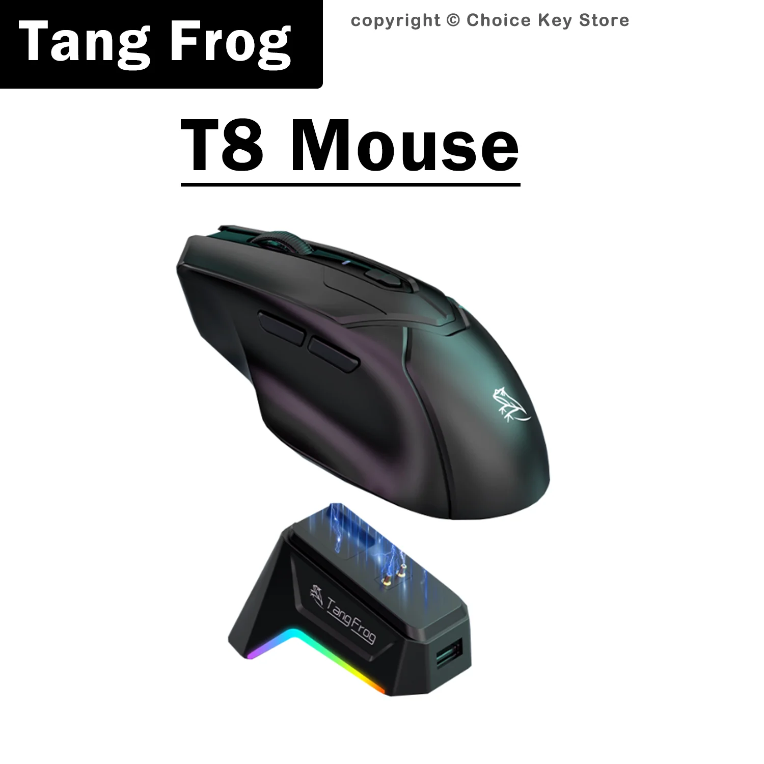 TangFrog T8 Wireless Gaming Mouse PAW3311 24000 DPI Tri-Mode Bluetooth 2.4G Wired RGB Charging Dock 1000Hz for Gamer