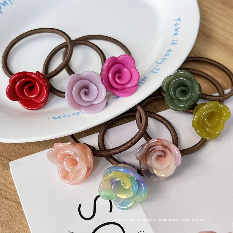 French Rose Blossom Hair Ring~FRANCE, South Korea, tied high ponytail head rope, flower bud head ball, scalp tendon hair rope