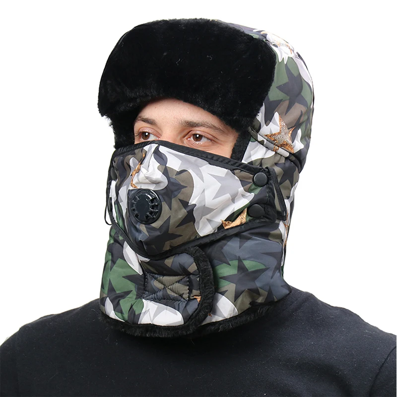 

CAMOLAND Winter Thickened Warm Bomber Hat Outdoor Earflap Cap Trend Camouflage Elderly Thick Flaps Ski