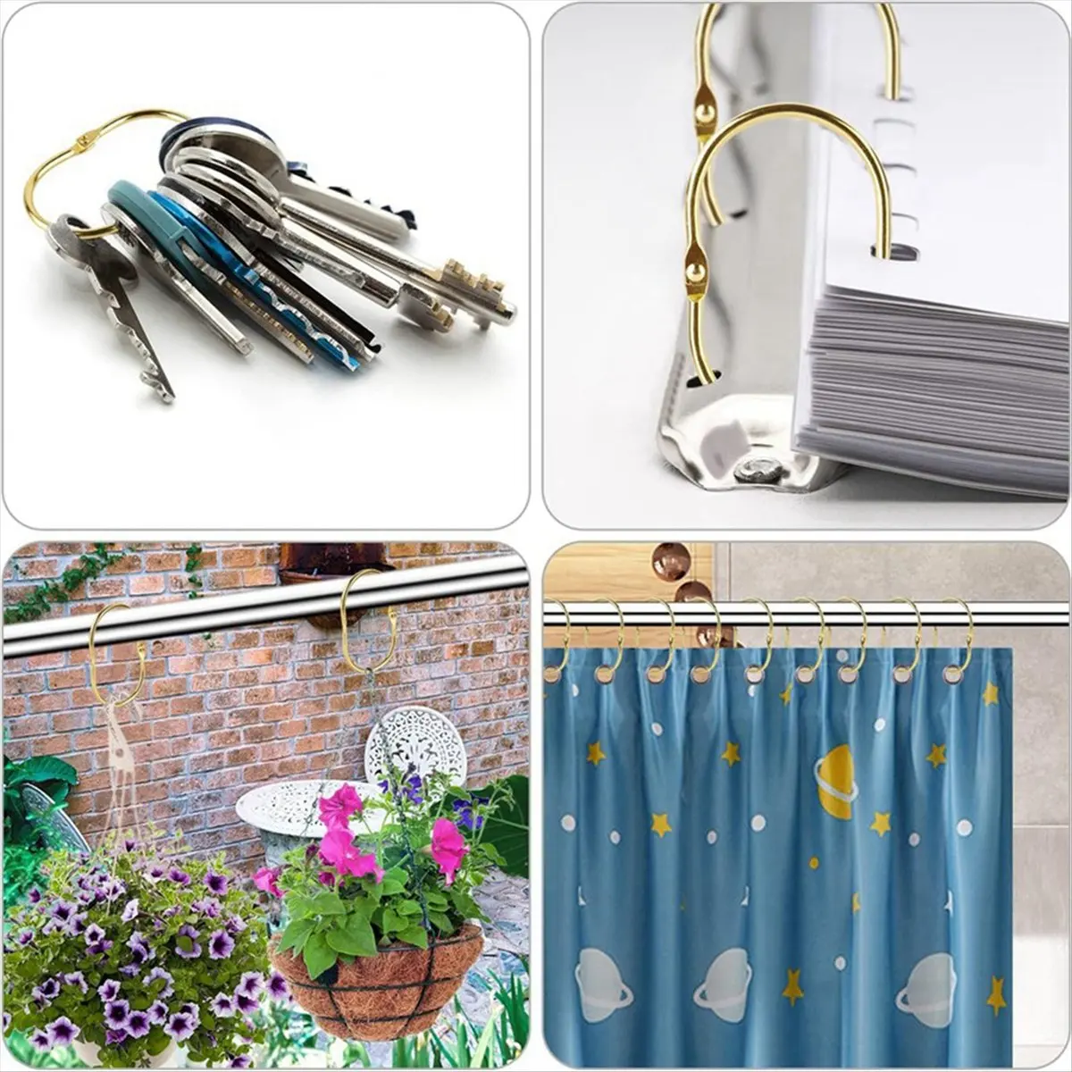 AB09 12 Pcs Open Shower Curtain Hook Rings Oval Hanging for Rod Hooks Metal Bathroom Silver