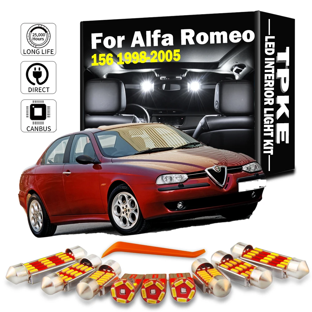TPKE 10Pcs Canbus LED Interior Map Dome Trunk Light Kit For Alfa Romeo 156 1998 - 2001 2002 2003 2004 2005 Car Sun Visor Bulb