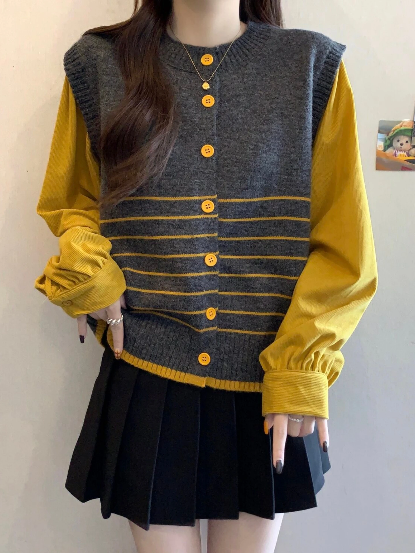 

Women's Long Sleeve Vest Top Set Spring Autumn plus Size Slimming Korean Style Comfortable Soft Knitted Wear for Daily Use