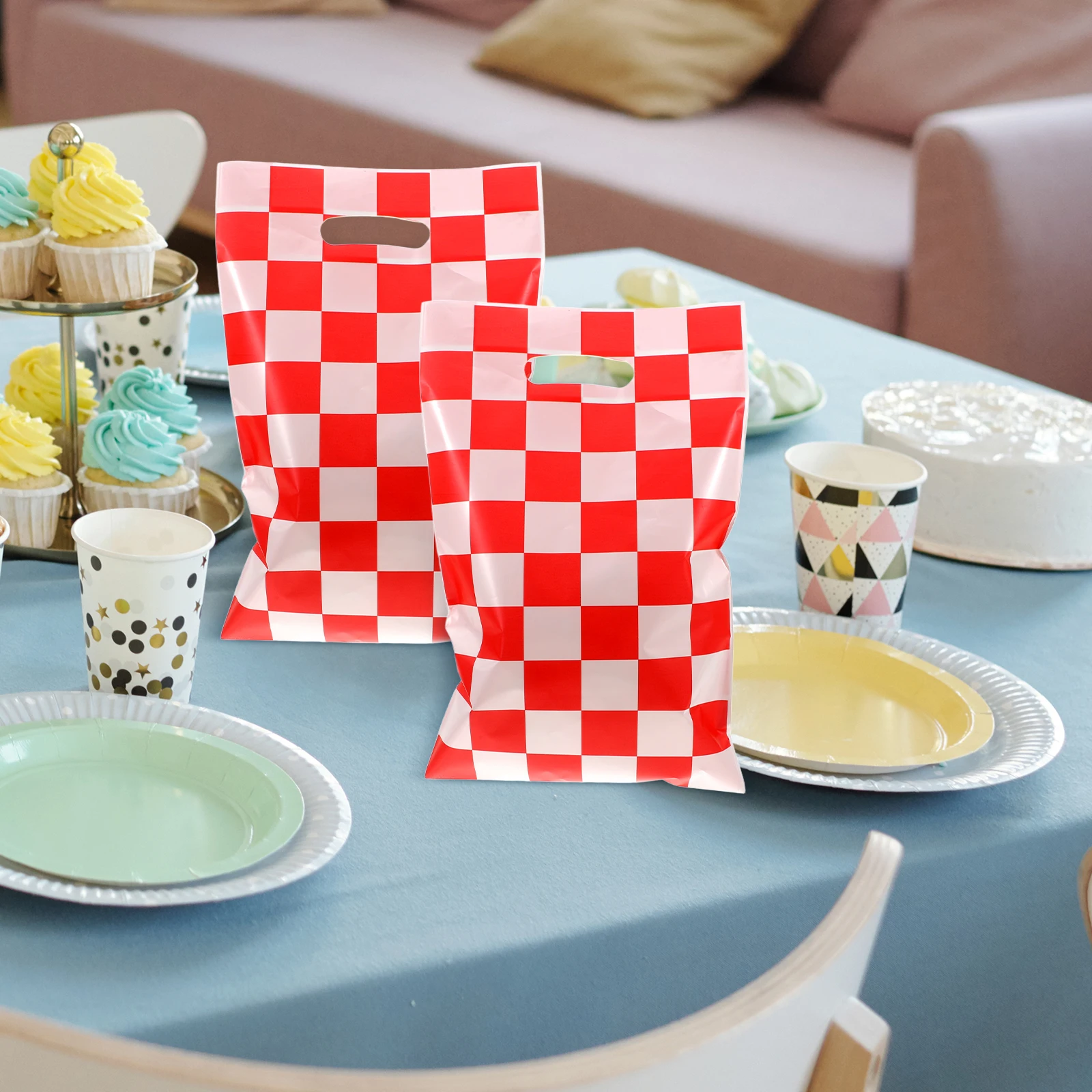 

50pcs Gift Bags Checkered Race Car Party Supplies Candy Packaging Kids Treat Bags Present Decorations Event Favors