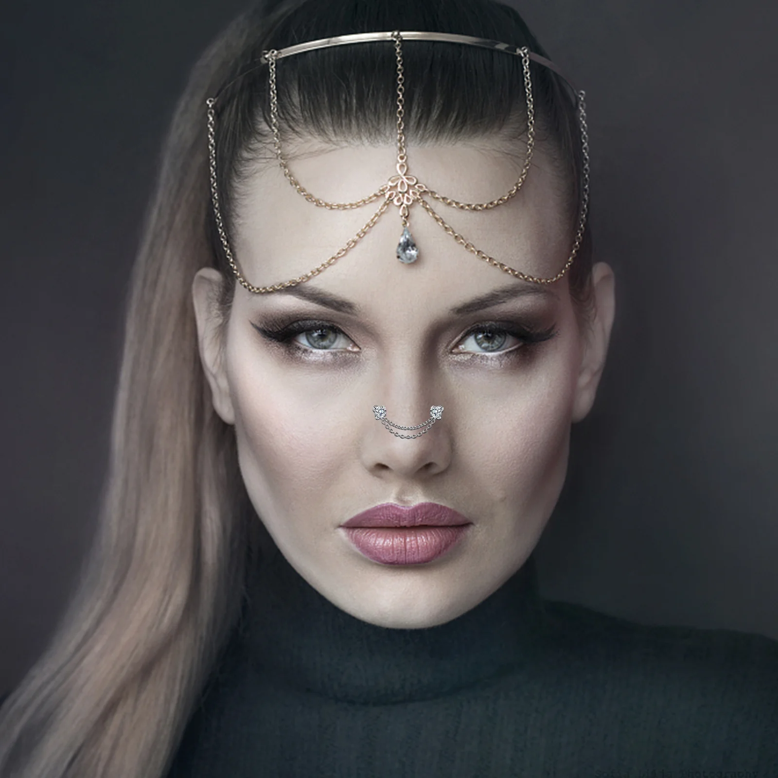 

1 set 1 Set Kit Metal Ring Chain For Women Fashion Body Jewelry Piercing Accessories Chain Piercing Across Nose Nose Rings Studs