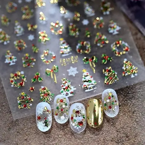 Pegatinas navideñas para uñas, pegatinas para decoración de uñas con copos de nieve, pegatinas autoadhesivas de Metal plateado para uñas, deslizadores de manicura de invierno para árbol de Navidad
