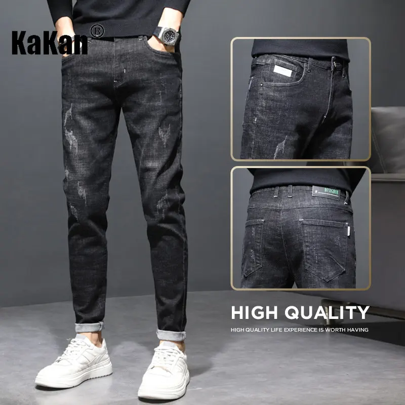 Kakan - Spring and Autumn New Slim Fit Small Foot Jeans for Men, High Street Straight Fit Versatile Stretch Long Jeans K37-1907