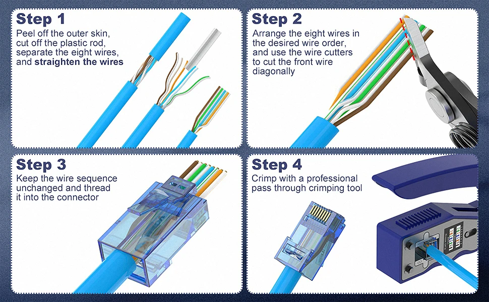 ZoeRax 100 Stück CAT6 RJ45 Durchgangsstecker, Cat6 8P8C Modularstecker für CAT6 CAT5E CAT5 Massiv- oder Litzen-UTP-Netzwerkkabel – Detail 9