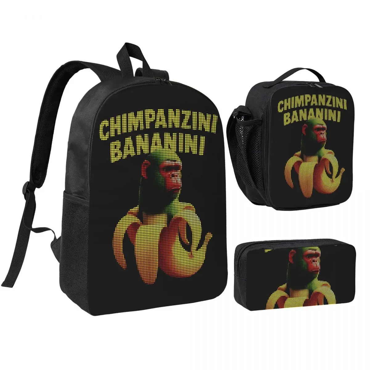 

Рюкзак Chimpanzini Bananini Pixel Pop Edition, 3 шт./компл., итальянский Brainrot, школьная сумка на плечо, сумка для обеда, пенал