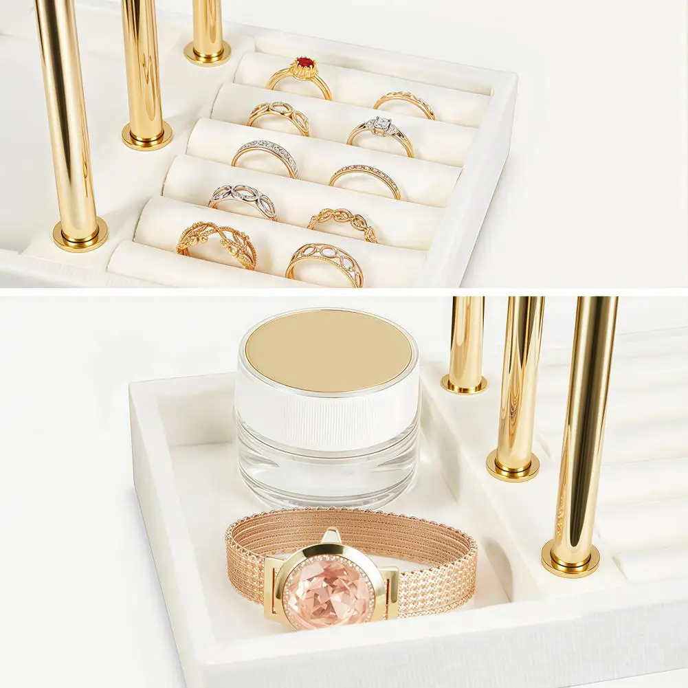3 Tier Velvet Jewelry Holder Stand T-shaped Jewelry Organizer for Bracelet Necklace Ring Earring with Storage Tray Home Decor
