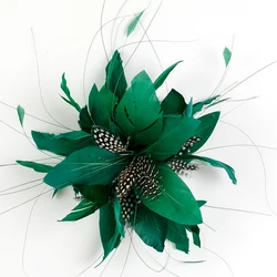 Dark Green Brooches Pins Fashion Women Brooch Feather Fabric Flower Broohes Pin Handmade Jewelry For Lady Trendy Hair Accesories