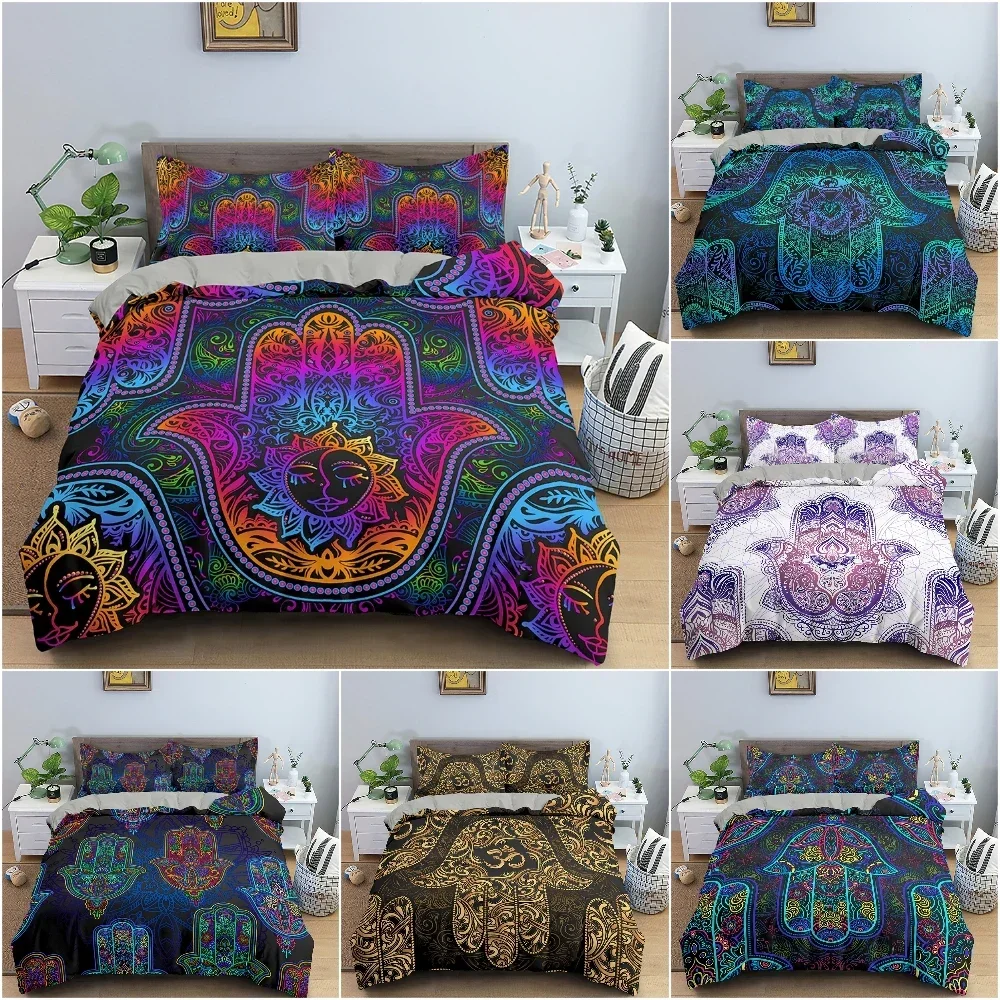 3D Printed Bedding Set Hamsa Hand of Fatima Duvet Cover Set For Bedroom Psychedelic Style Luxury Quilt Cover Home Textile 2/3PCS