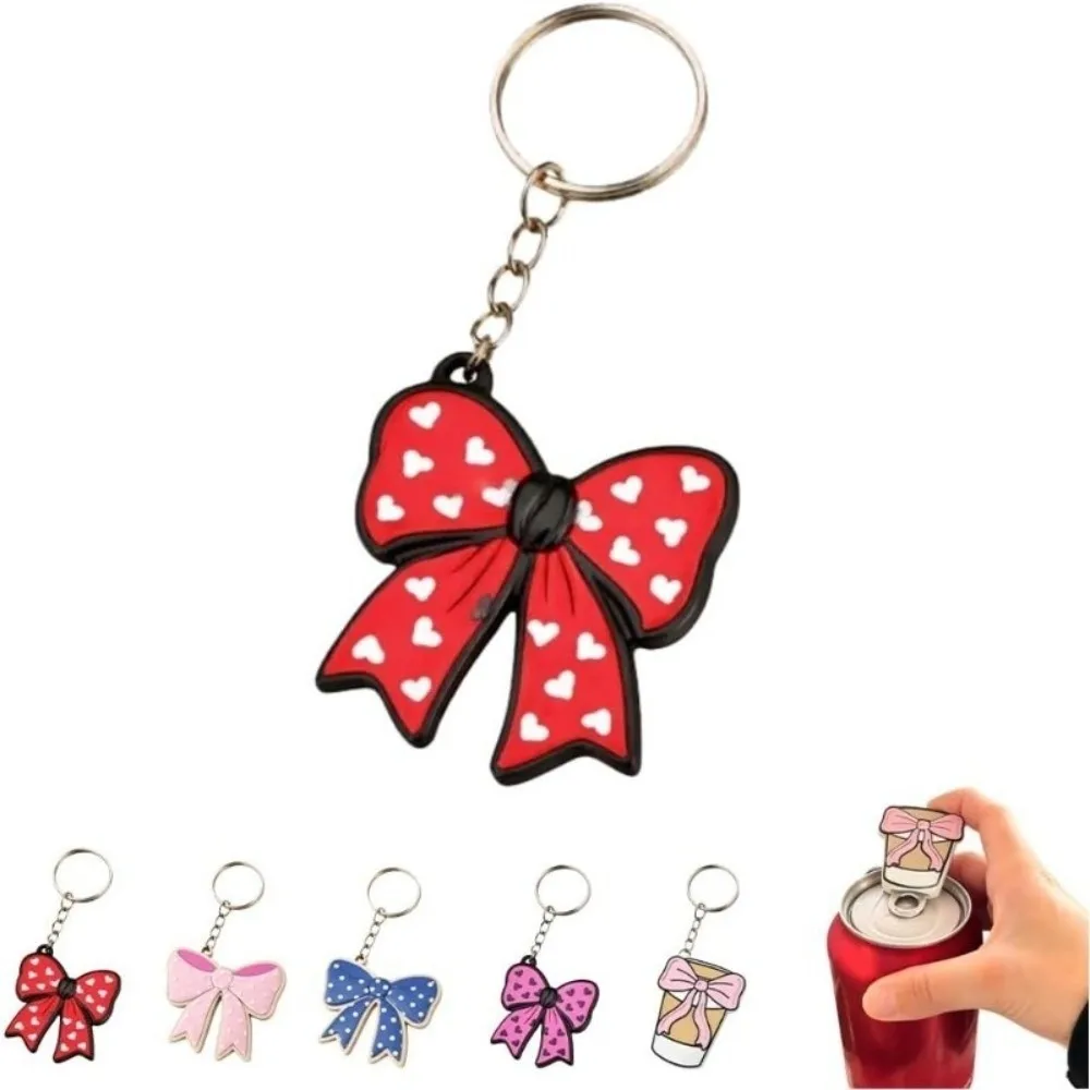 Non Slip Bow Keychain Bottle Opener Beautiful Practical Bow Tie Shape 2 in 1 Bow Keyring Cute Aesthetic Plastic Soda Can Opening