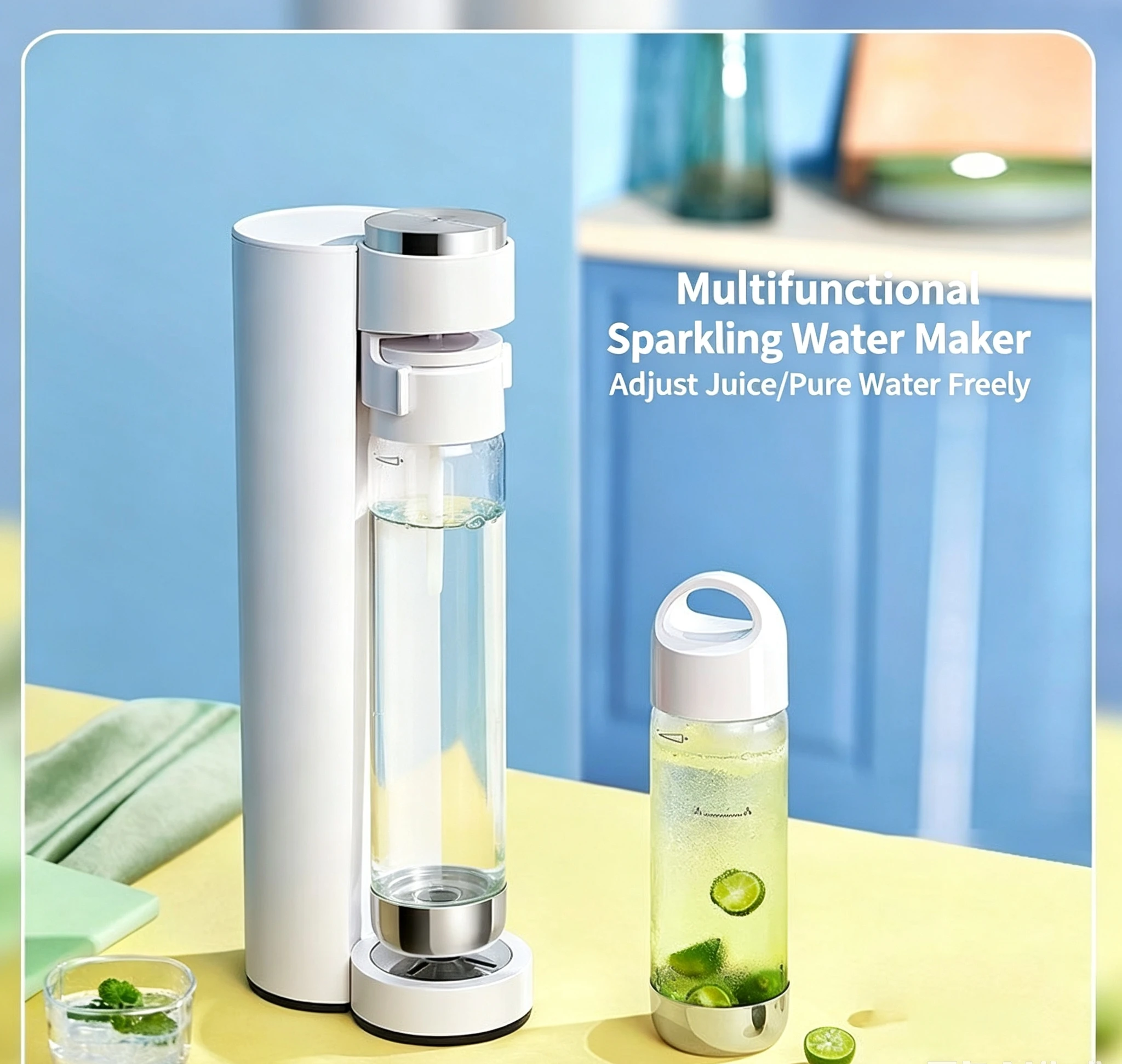 Gas Powered Cold Plastic Desktop Portable Soda Maker Machine for RV/Car Use 1L Capacity Carbonated Sparkling Water Maker