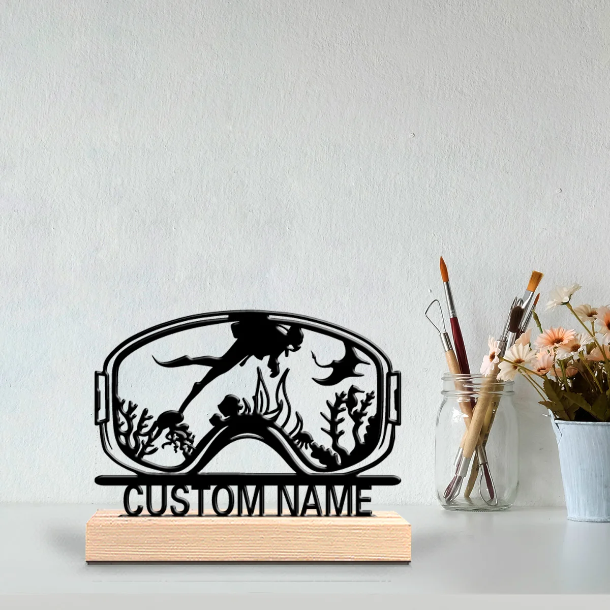 1pc Cute Personalized Custom Diving Wooden Base Wall Decor for Kitchen Dining Room Modern Rustic Home Style Gift Decoration view 3