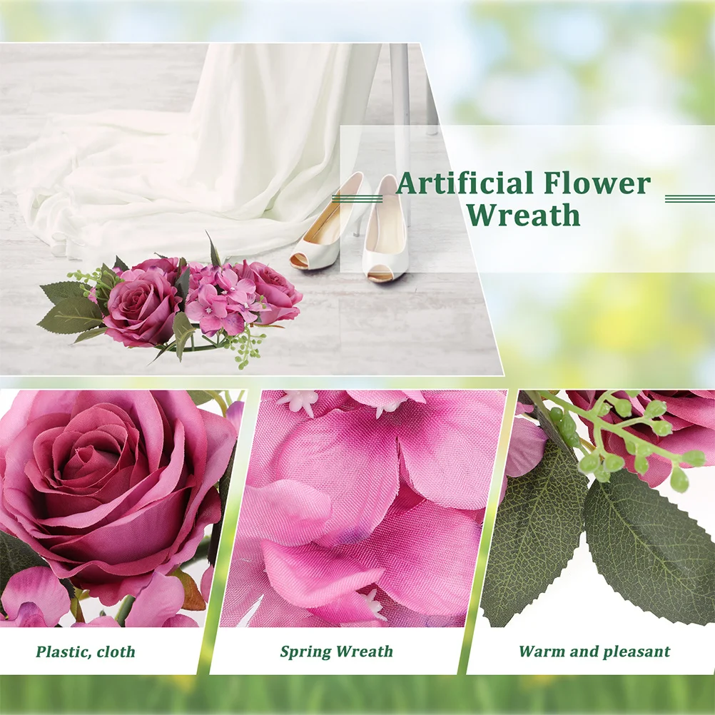 

2Pcs Wedding Wreath Artificial Rose Flower Rings Tabletop Decor Romantic Spring Party Decoration Rose Wreath