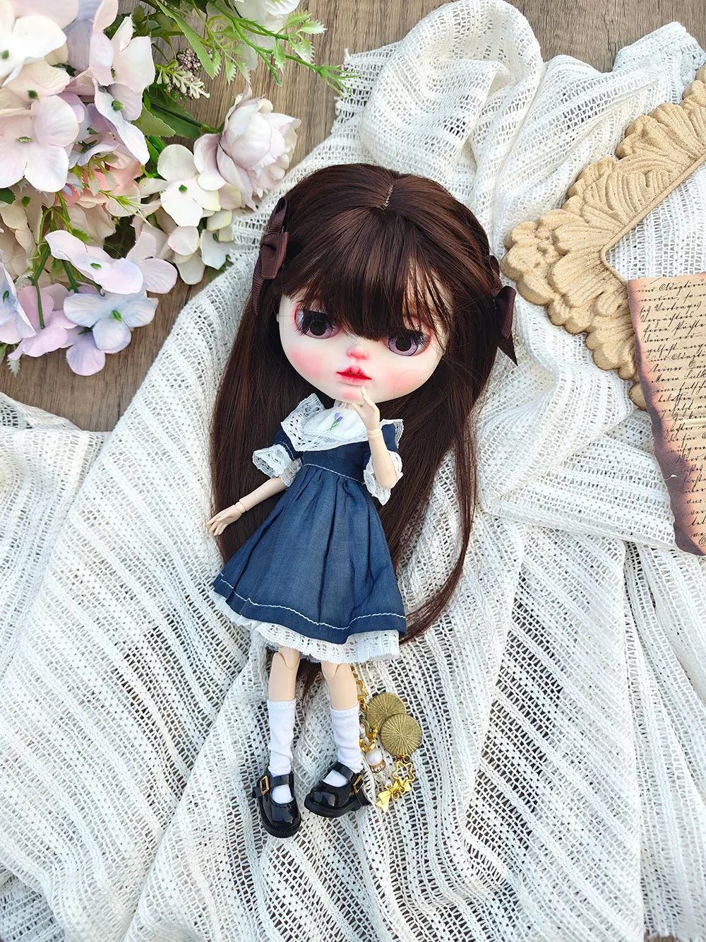 

blythe doll clothes for girls Handmade Classic Deep Blue Princess Dress for Blythe doll 28-30 cm Accessories OB22 OB24 AZONE