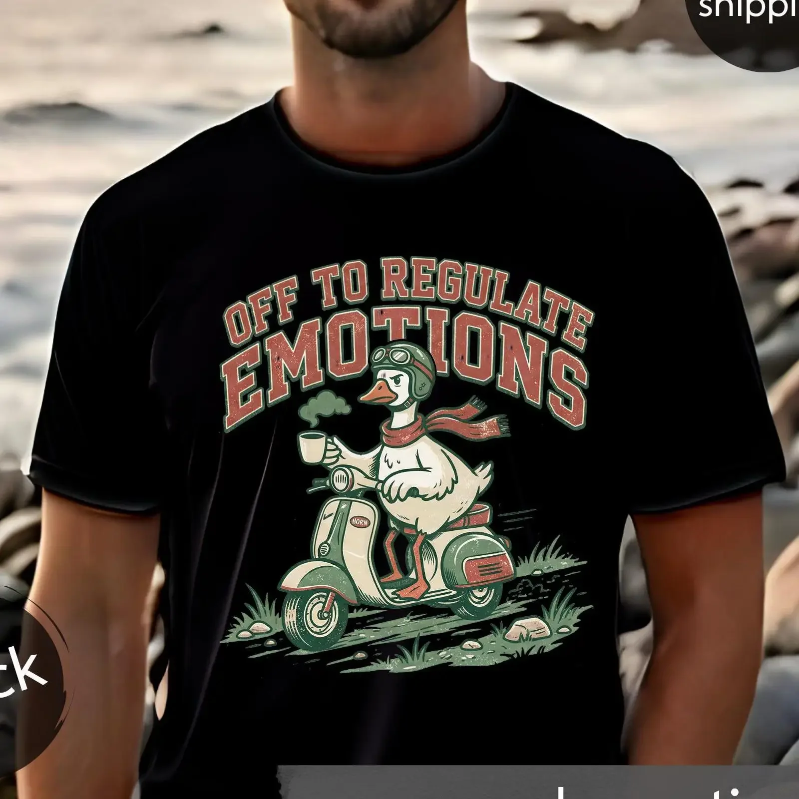Duck on Scooter amp 39 Off to Regulate Emotions T shirt Illustration vintage Washed designer clothes Casual Unisex
