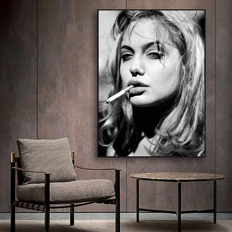 Black and White Sexy Angelina Jolie Hot Movie Star Poster Canvas Printing Portrait Pictures Fans Room Wall Art Home Decor Mural