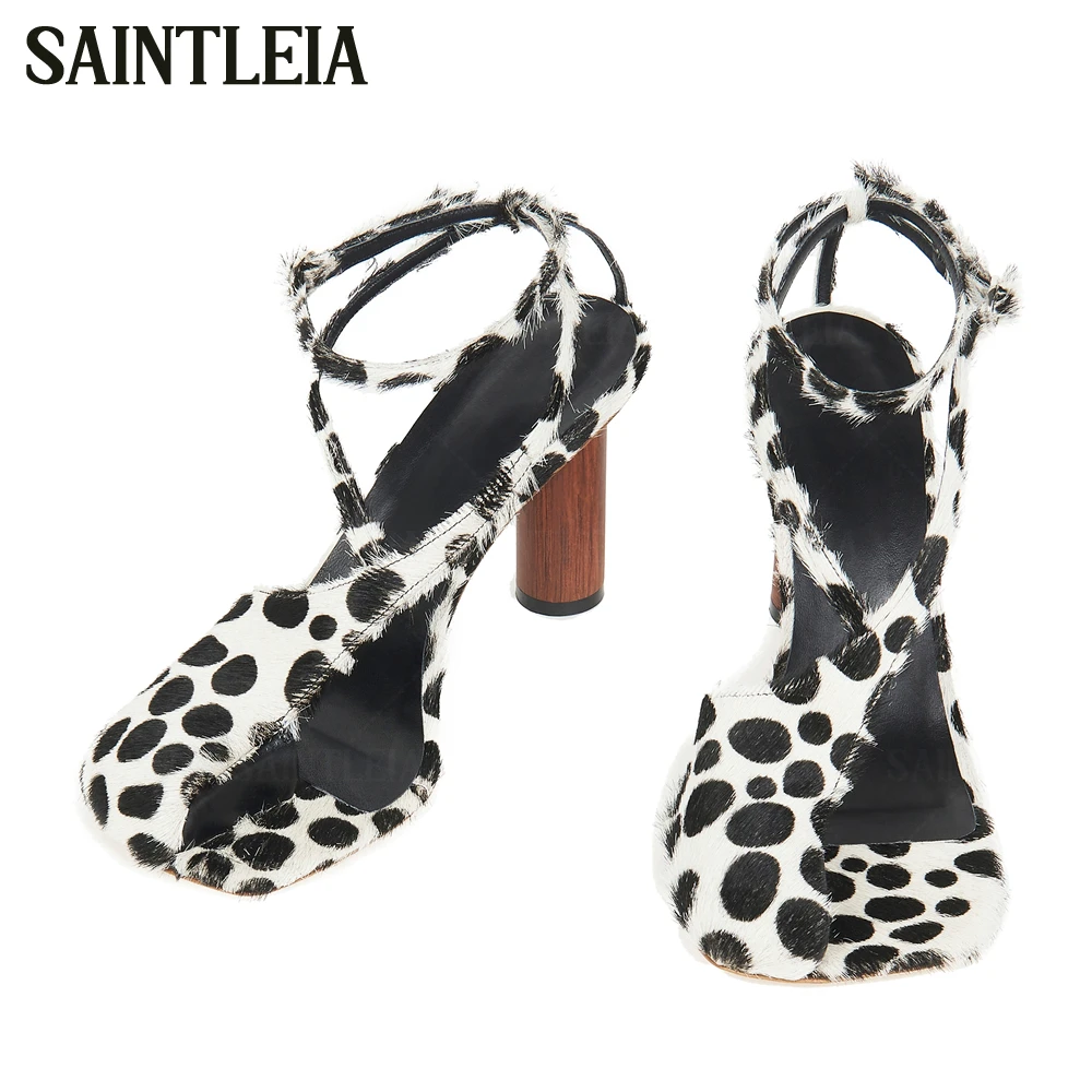 

Cylindrical Heels Asymmetric Sandals Novelty Style Open-Toe Ankle Strap Sandals Customizable Luxurious Handmade Summer Sandals