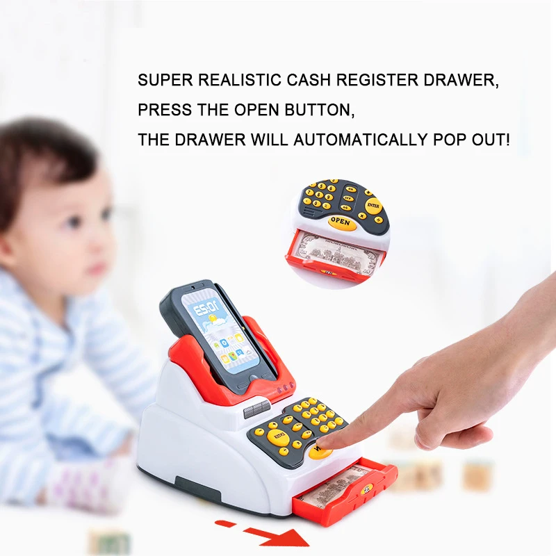 Pretend play Money Calculator Cash Register Cash Register Toy with Scanner Microphone Credit Card Supermarket Shop Gift for Kids