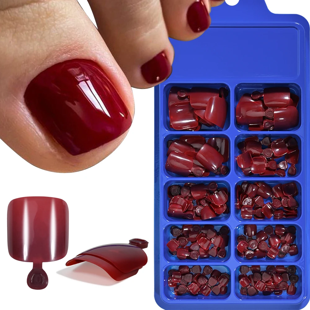 100Pcs/Box Nude Press On Toenails Square Full Cover Short False Toenails Pure Color Toe Nail Tips For Women DIY Foot Manicure#%