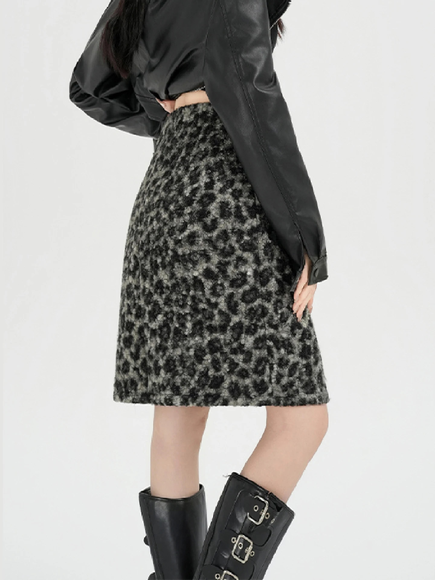 

ay Leopard Print Thiened Winter f Skirt Women's High Waist A-Line Bodycon Skirt Korean Sle Commute Faion