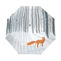 Cartoon Fox Travel Umbrella for Rain Sun Lovely Wild Animal Folding Umbrella Portable Windproof Umbrellas for Kids Teen, 8 Ribs