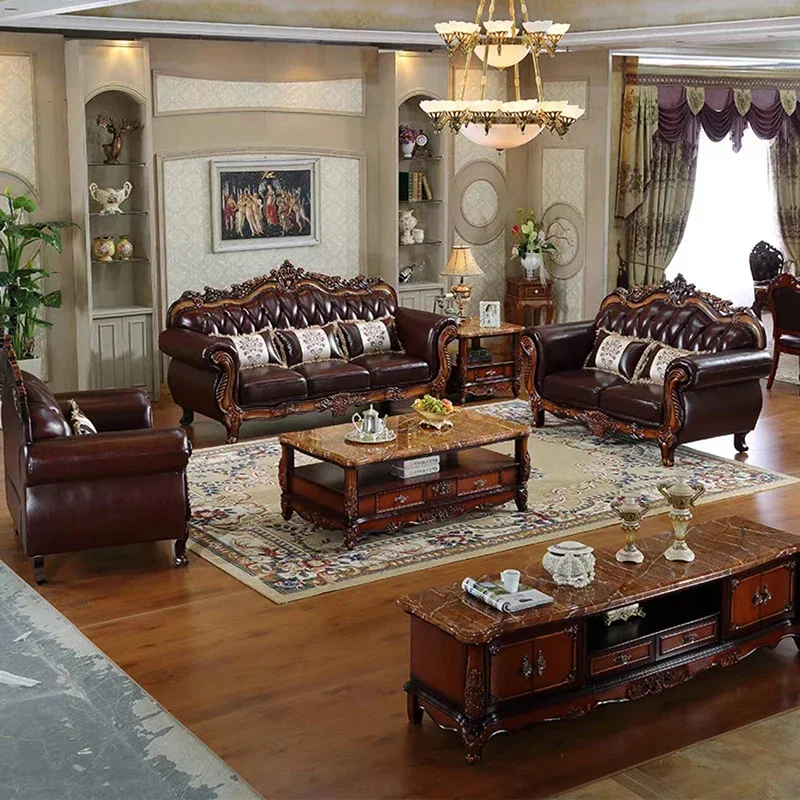 Versatile  Luxury Sofa Leather Back Villa Apartment American Sofa Solid Wooden Divano Da Soggiorno Living Room Furniture