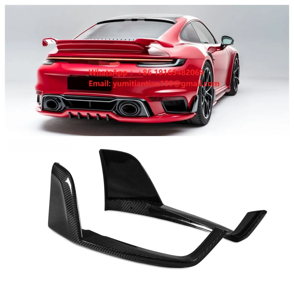 High Gloss T Style Dry Carbon Rear Side Splitter Spoiler For Porsche 992 911 Turbo Turbo S Coupe Convertible Modification Parts