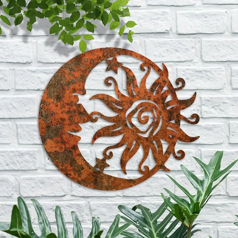 Vintage sun silhouette wall hanging, metal wall decoration, wall art, perfect for garden, farmhouse and patio