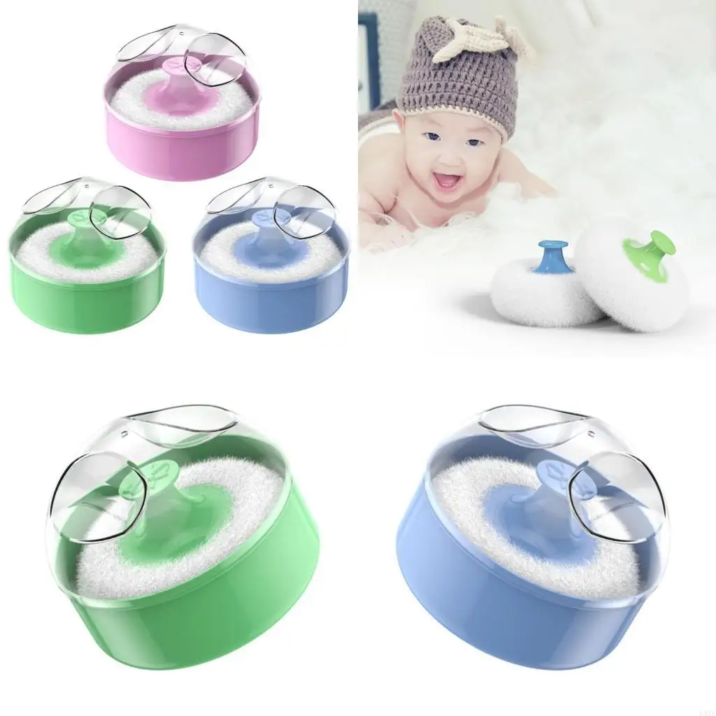 

K8GF Empty Loose Powder Box Baby Body Cosmetic Powder Puff for Kid Toddlers Infant Body Powder Puff and Container Case