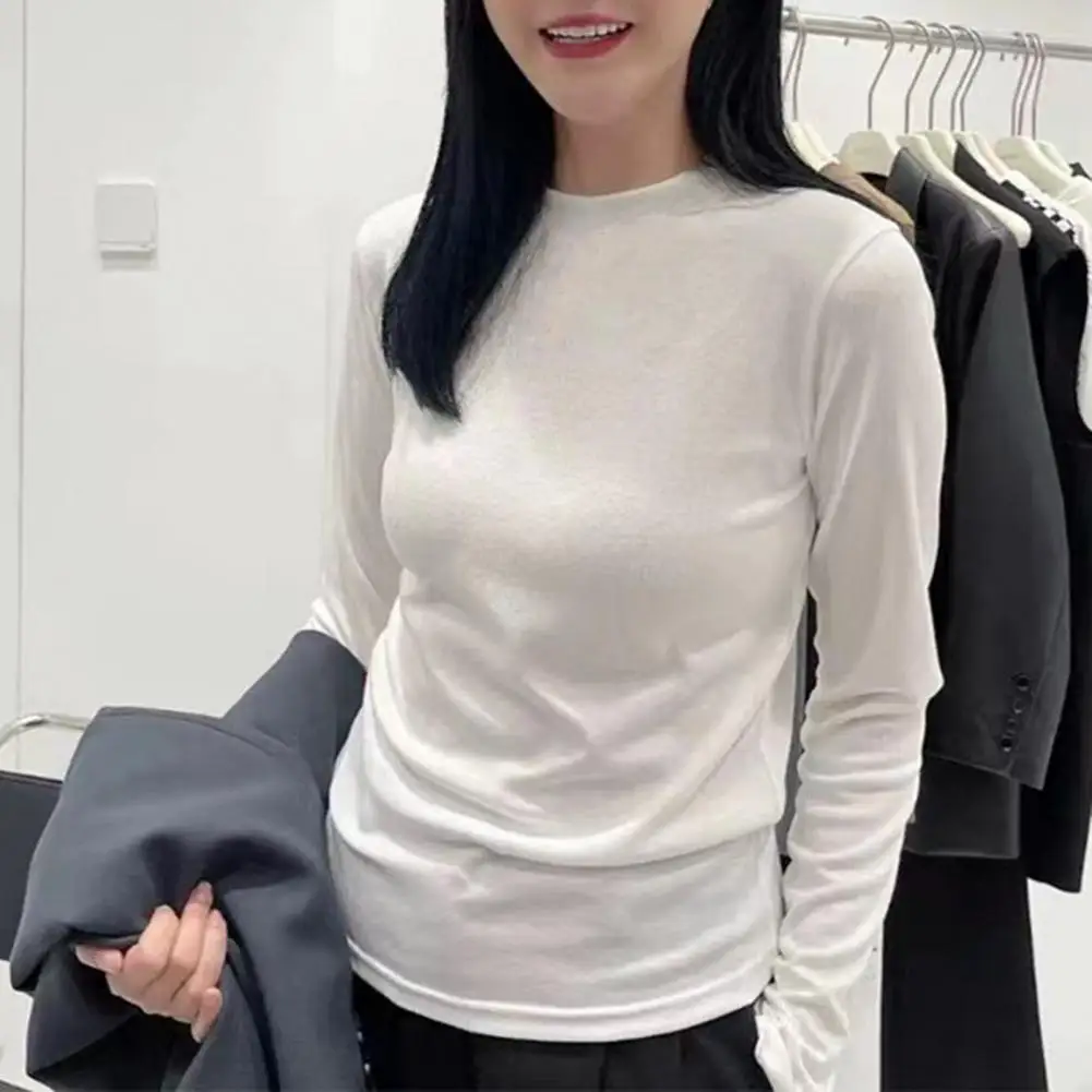 Women Basic Tee Cozy Stand Collar Women's Sweater Blouse for Fall Winter Soft Warm Pullover with Stretchy Elastic Fit Thickened