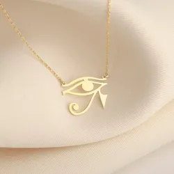 Retro Egyptian Eye of Ra Pendant Stainless Steel Egypt Horus Amulet Pendant Necklace for Women Punk Party Jewelry Birthday Gifts