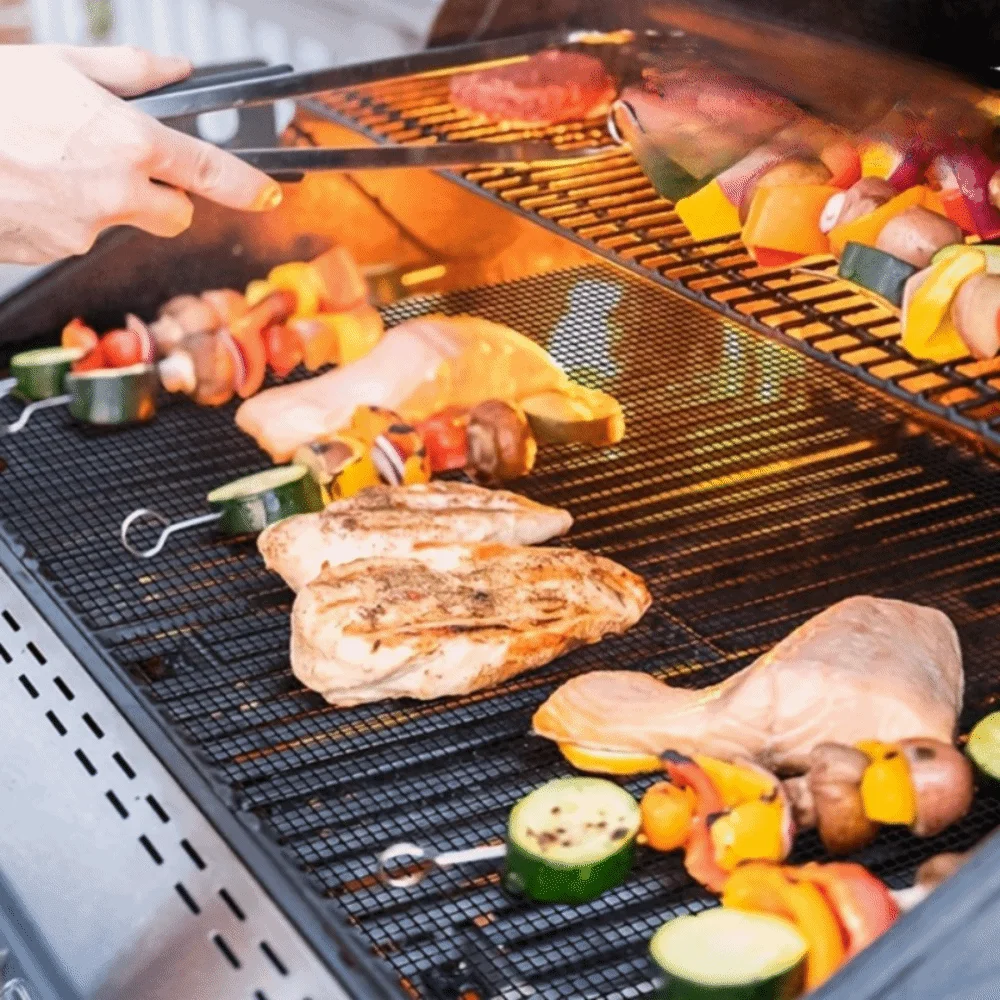 3PCS Household Mesh BBQ Grilling Net Non-Stick Heat Resistant Barbecue Pad Reusable Cuttable Grilling Grid Mat Outdoor