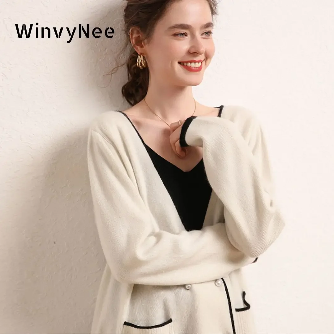 WinvyNee Fashion Women\'s Clothing Cashmere Wool Cardigans Sweaters Big V Neck Knitted Outerwears Coats Jumpers Winter B1044018