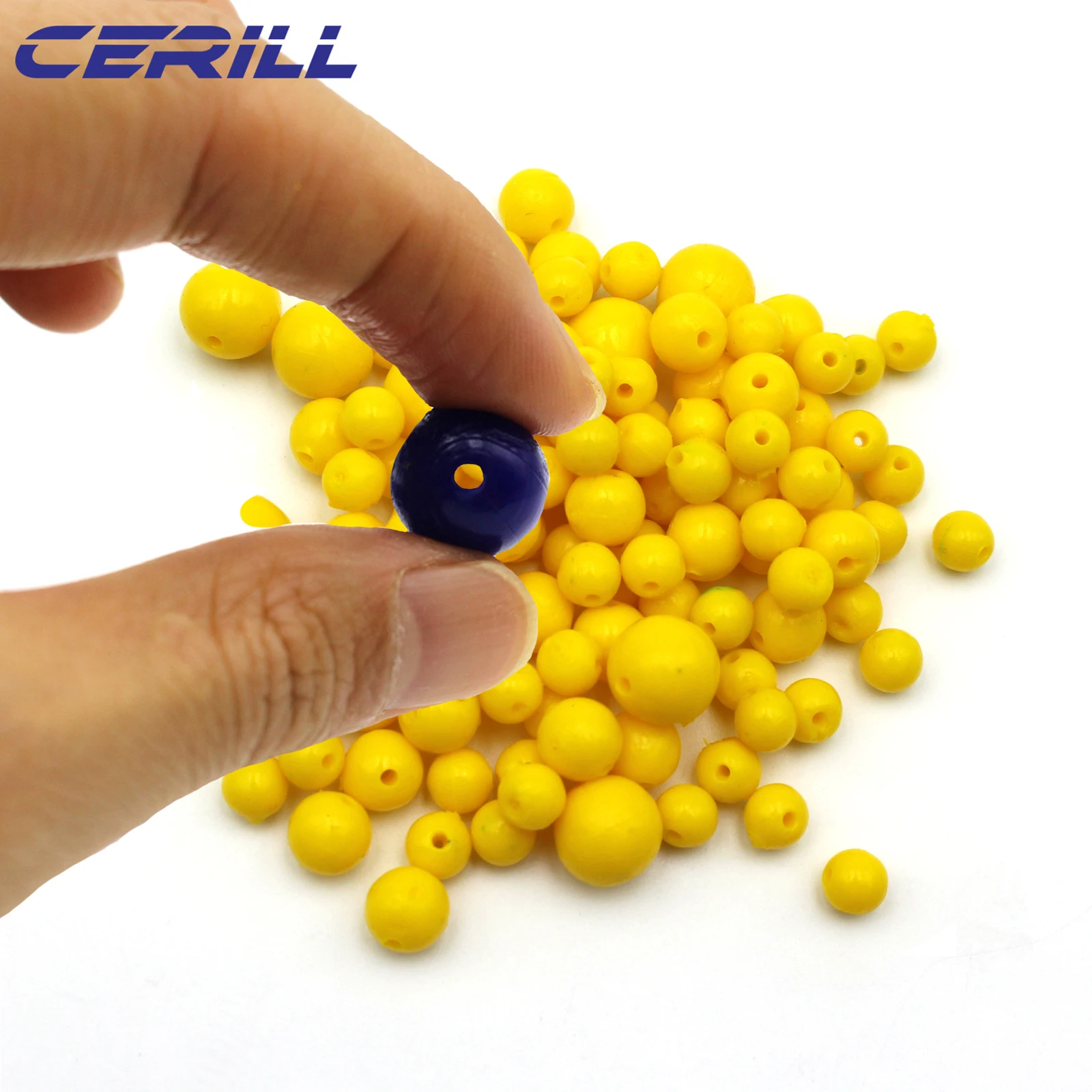 Cerill Lot 50 Bead Grub Bait Floating 7mm -15mm Soft Fishing Lure Artificial Smell Round Ball Plastic Silicone Rig Swimbait