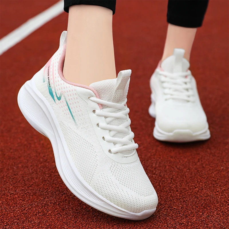 Women\'s Knitted Sneakers Soft Sole Breathable Mesh Sports Shoes for Women 2024 Autumn New Lightweight Non Slip Platform Sneakers