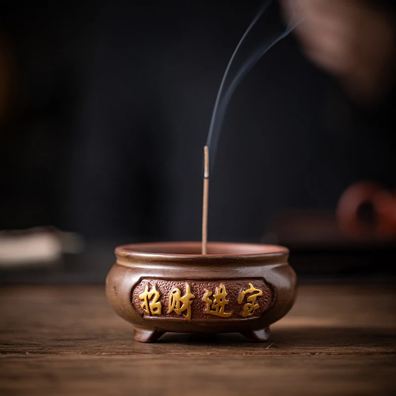 Celadon Buddhist , Small Three-Legged Incense , Ceramic Aromatherapy Burner For Home Use, Indoor Inc