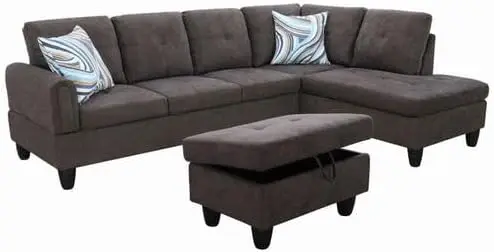 Sectional Sofa with Chaise, Flannel L-Shaped Sofa with Storage Ottoman, Sectional Couche Living Room Furniture Sets