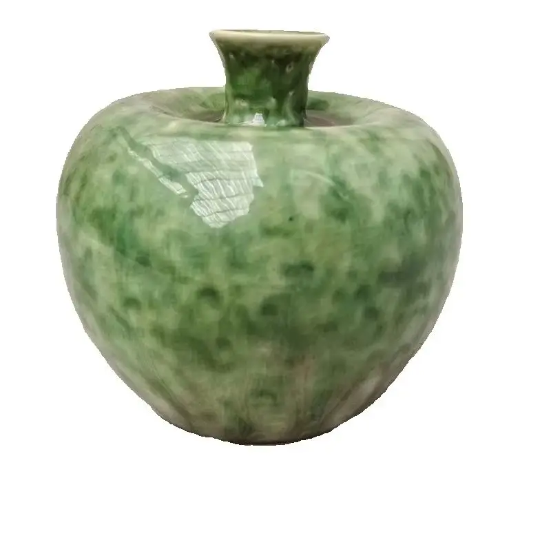Chinese Old Porcelain Green Glazed Apple Shaped Vase Antique Collectible Asian Decorative Item