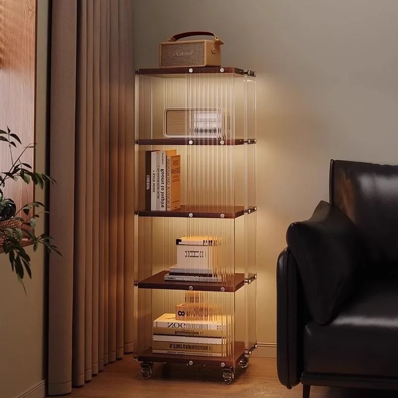

Medieval solid wood rotating shelf, movable multi-layer display cabinet next to the sofa