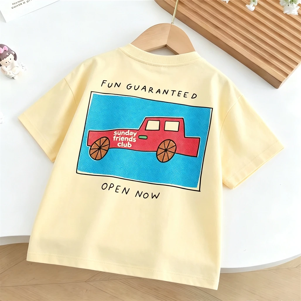 

Fashion Casual Clothes Boys Child Short-sleeved Tops Pure Cotton Clothes Thin Simple All-match Base Shirt Lovely Summer Wear