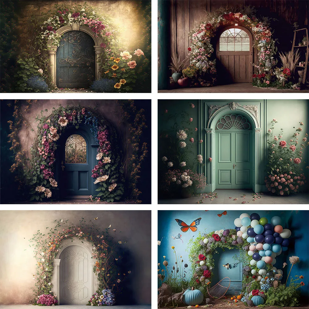 

Mehofond Retro Oil Painting Flower Door Backdrop for Photography Kids Birthday Party Mysterious Artist Photo Background Studio