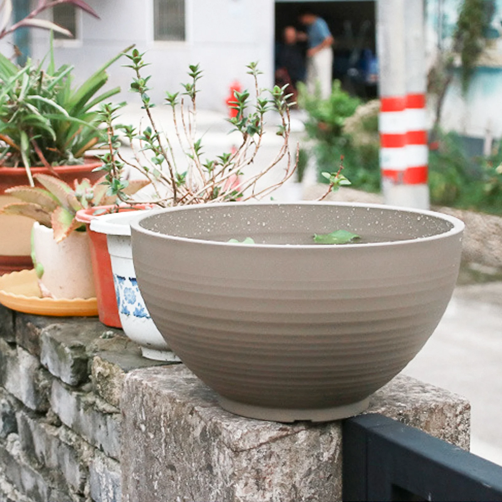 

1Pcs Faux Stone Resin Flower Pot Sturdy Durable Plant Container for Succulents Indoor Outdoor Decorative Planter