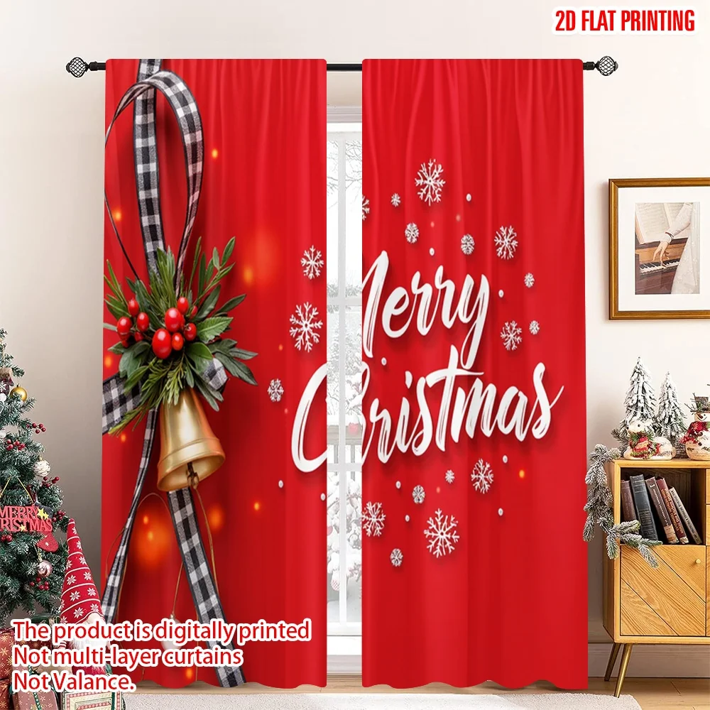 

2pcs 2D flat printing Christmas Curtain Christmas Bell Wreath Polyester Without Electricity 0 Perfect for Multipurpose Event